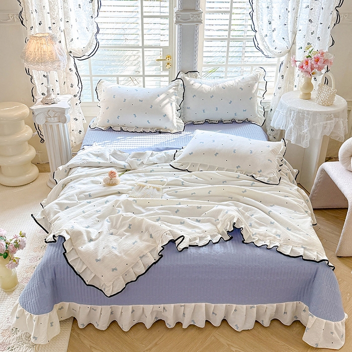 91家纺网 家纺一手货源 找家纺 韩约家纺 2026春夏新款皱皱纱床盖款夏被夏凉被空调被四件套 兰蝶香