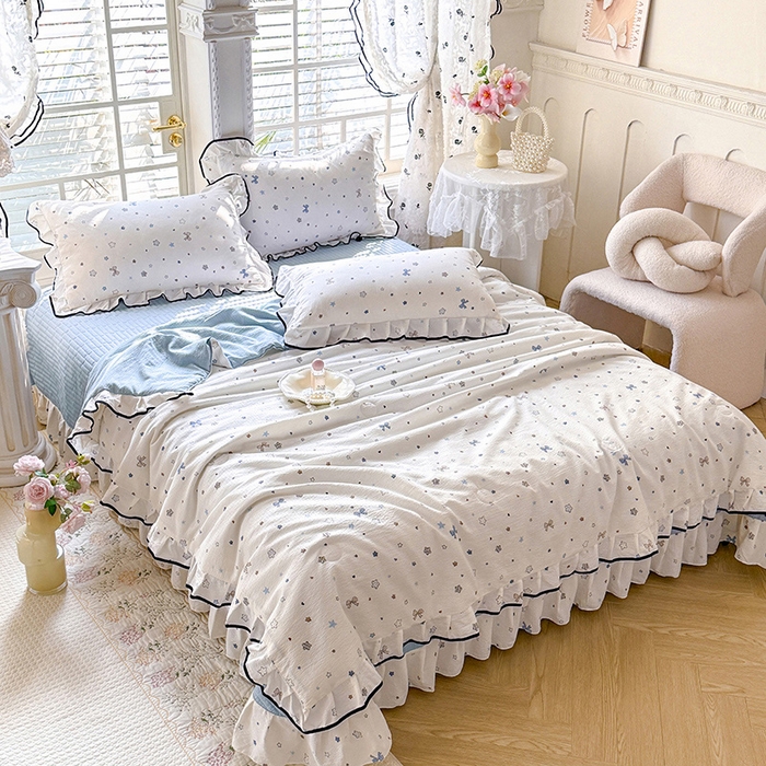 91家纺网 家纺一手货源 找家纺 韩约家纺 2026春夏新款皱皱纱床盖款夏被夏凉被空调被四件套 星辰