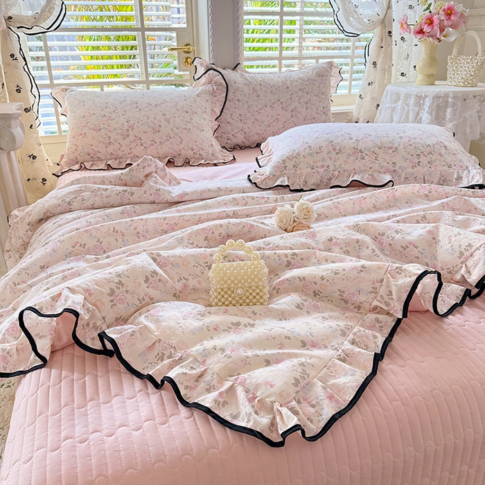 91家纺网 家纺一手货源 找家纺 韩约家纺 2026春夏新款皱皱纱床盖款夏被夏凉被空调被四件套 花影