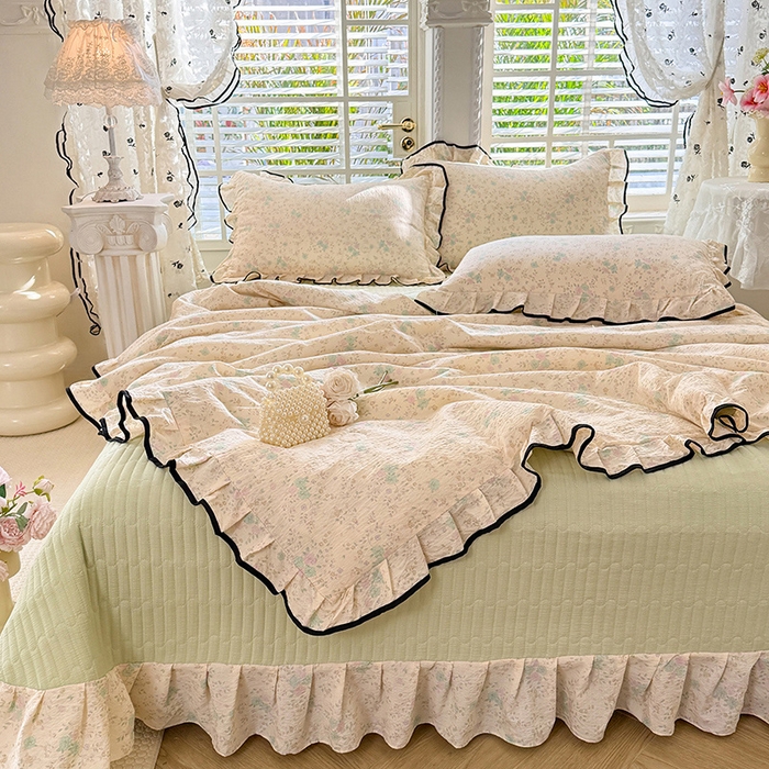 91家纺网 家纺一手货源 找家纺 韩约家纺 2026春夏新款皱皱纱床盖款夏被夏凉被空调被四件套 蔷薇花开