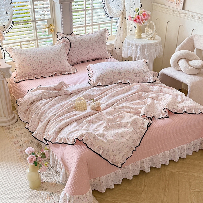 91家纺网 家纺一手货源 找家纺 韩约家纺 2026春夏新款皱皱纱床盖款夏被夏凉被空调被四件套 花影