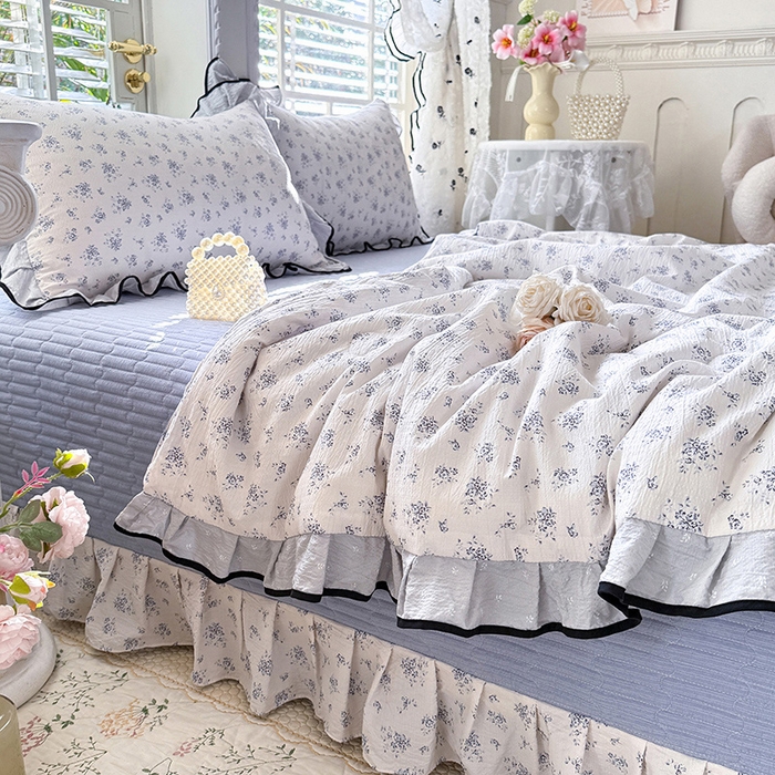 91家纺网 家纺一手货源 找家纺 韩约家纺 2026春夏新款皱皱纱床盖款夏被夏凉被空调被四件套 清清文絮