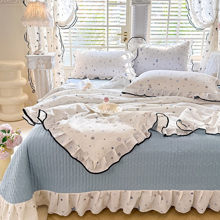 91家纺网 家纺一手货源 找家纺 韩约家纺 2026春夏新款皱皱纱床盖款夏被夏凉被空调被四件套 星辰