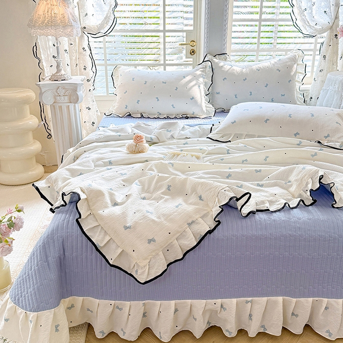 91家纺网 家纺一手货源 找家纺 韩约家纺 2026春夏新款皱皱纱床盖款夏被夏凉被空调被四件套 兰蝶香