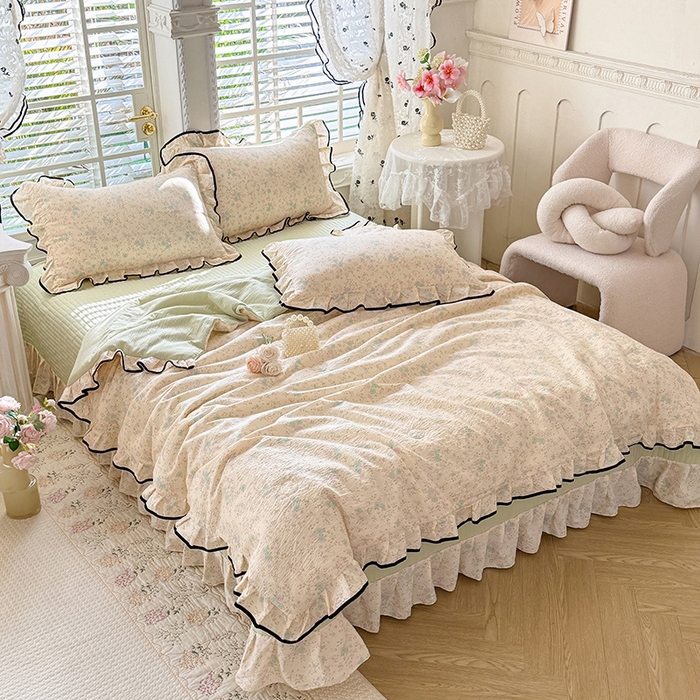 91家纺网 家纺一手货源 找家纺 韩约家纺 2026春夏新款皱皱纱床盖款夏被夏凉被空调被四件套 蔷薇花开