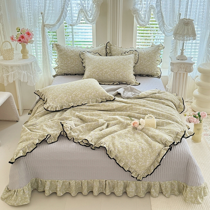 91家纺网 家纺一手货源 找家纺 韩约家纺 2026春夏新款皱皱纱床盖款夏被夏凉被空调被四件套 花海