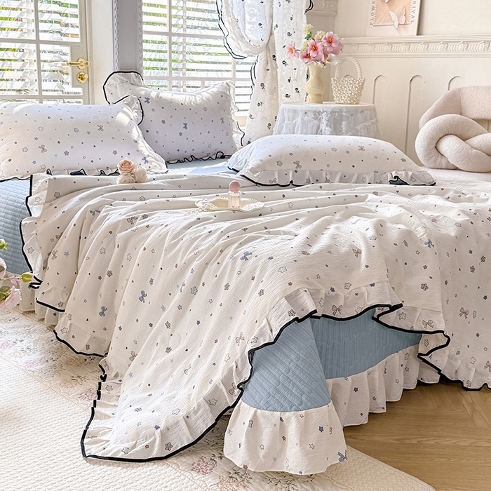 91家纺网 家纺一手货源 找家纺 韩约家纺 2026春夏新款皱皱纱床盖款夏被夏凉被空调被四件套 星辰