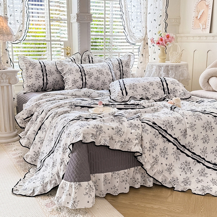 91家纺网 家纺一手货源 找家纺 韩约家纺 2026春夏新款皱皱纱床盖款夏被夏凉被空调被四件套 安娜花园