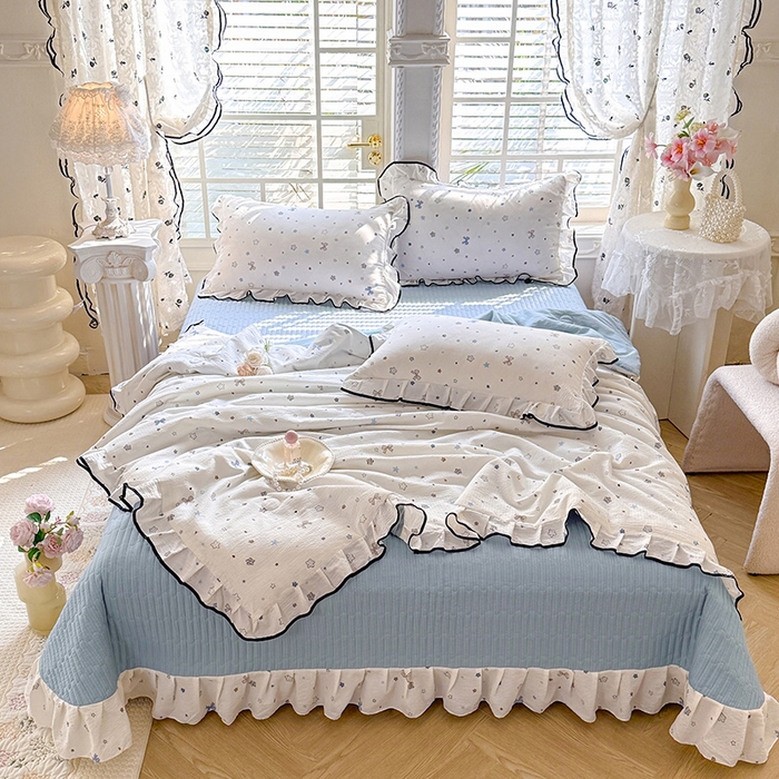 91家纺网 家纺一手货源 找家纺 韩约家纺 2026春夏新款皱皱纱床盖款夏被夏凉被空调被四件套 星辰