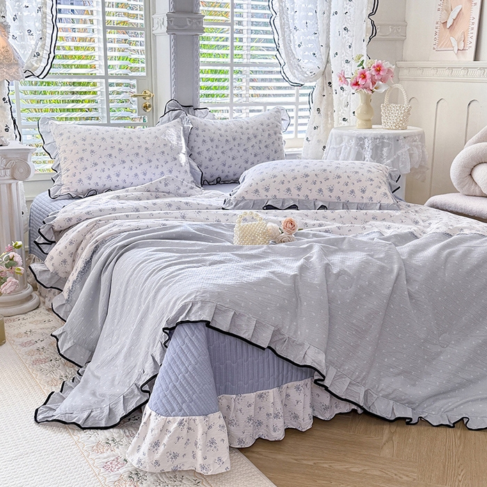 91家纺网 家纺一手货源 找家纺 韩约家纺 2026春夏新款皱皱纱床盖款夏被夏凉被空调被四件套 清清文絮