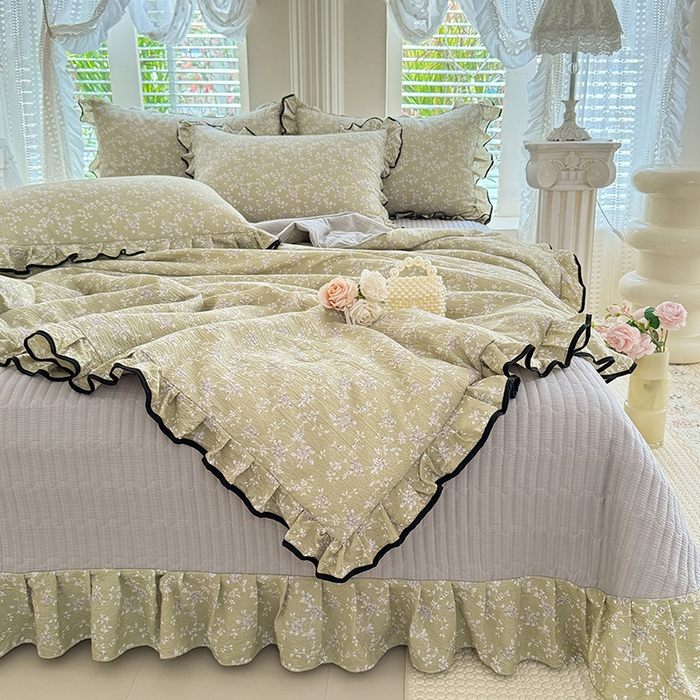 91家纺网 家纺一手货源 找家纺 韩约家纺 2026春夏新款皱皱纱床盖款夏被夏凉被空调被四件套 花海