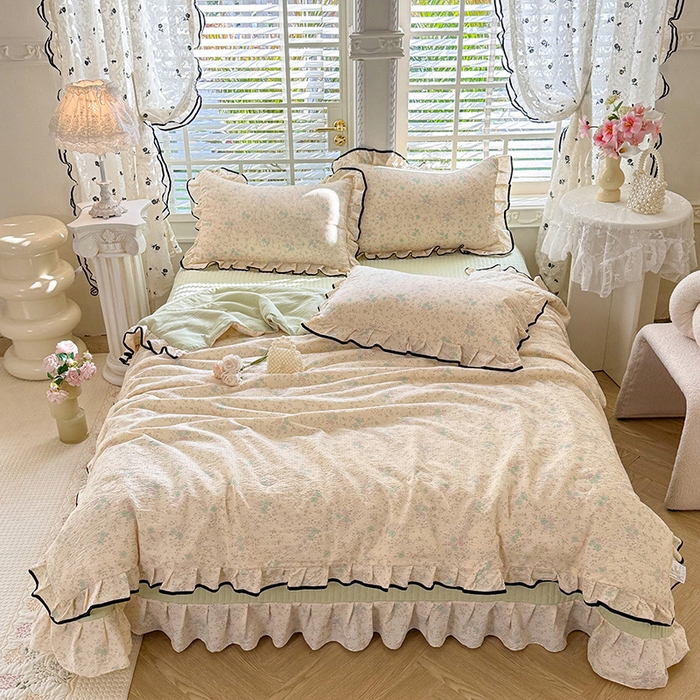 91家纺网 家纺一手货源 找家纺 韩约家纺 2026春夏新款皱皱纱床盖款夏被夏凉被空调被四件套 蔷薇花开