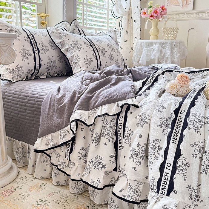 91家纺网 家纺一手货源 找家纺 韩约家纺 2026春夏新款皱皱纱床盖款夏被夏凉被空调被四件套 安娜花园