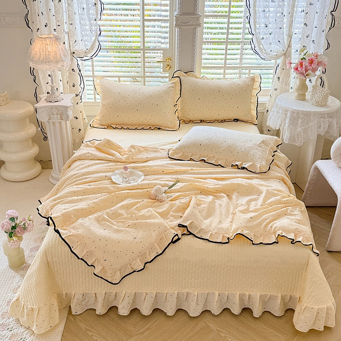 91家纺网 家纺一手货源 找家纺 韩约家纺 2026春夏新款皱皱纱床盖款夏被夏凉被空调被四件套 蜡笔画