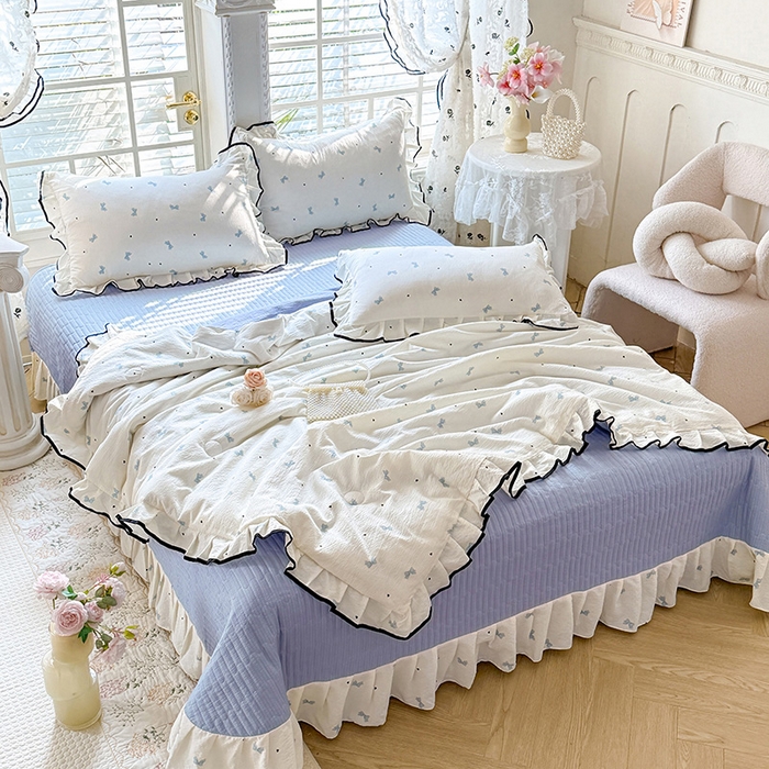 91家纺网 家纺一手货源 找家纺 韩约家纺 2026春夏新款皱皱纱床盖款夏被夏凉被空调被四件套 兰蝶香