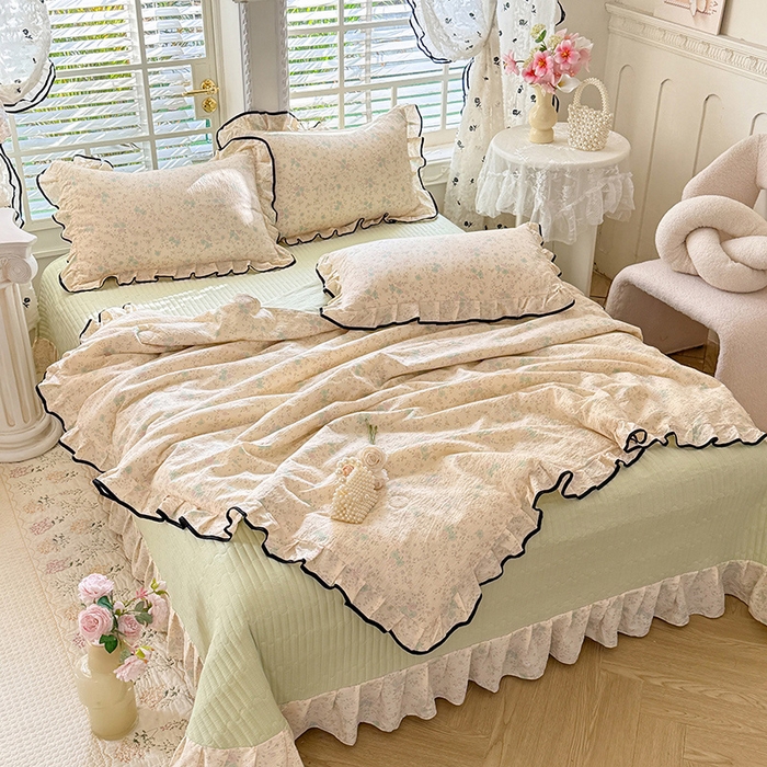 91家纺网 家纺一手货源 找家纺 韩约家纺 2026春夏新款皱皱纱床盖款夏被夏凉被空调被四件套 蔷薇花开