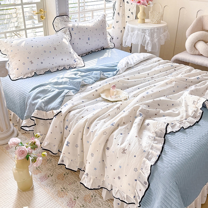 91家纺网 家纺一手货源 找家纺 韩约家纺 2026春夏新款皱皱纱床盖款夏被夏凉被空调被四件套 星辰