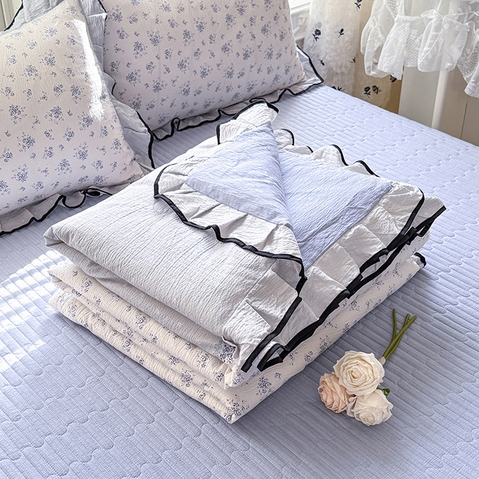 91家纺网 家纺一手货源 找家纺 韩约家纺 2026春夏新款皱皱纱床盖款夏被夏凉被空调被四件套 清清文絮