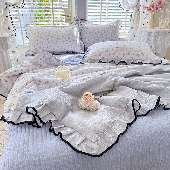 91家纺网 家纺一手货源 找家纺 韩约家纺 2026春夏新款皱皱纱床盖款夏被夏凉被空调被四件套 清清文絮