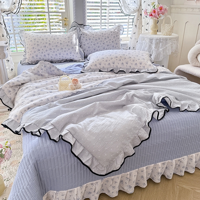 91家纺网 家纺一手货源 找家纺 韩约家纺 2026春夏新款皱皱纱床盖款夏被夏凉被空调被四件套 清清文絮