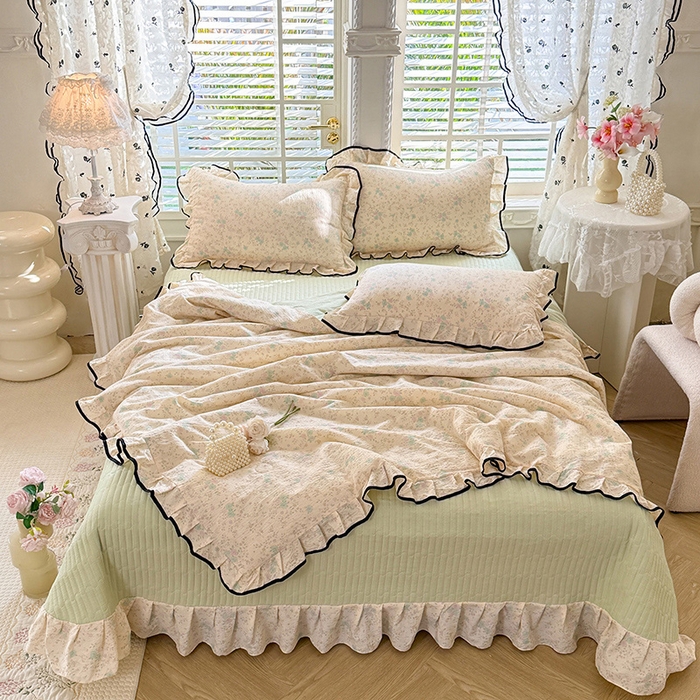 91家纺网 家纺一手货源 找家纺 韩约家纺 2026春夏新款皱皱纱床盖款夏被夏凉被空调被四件套 蔷薇花开