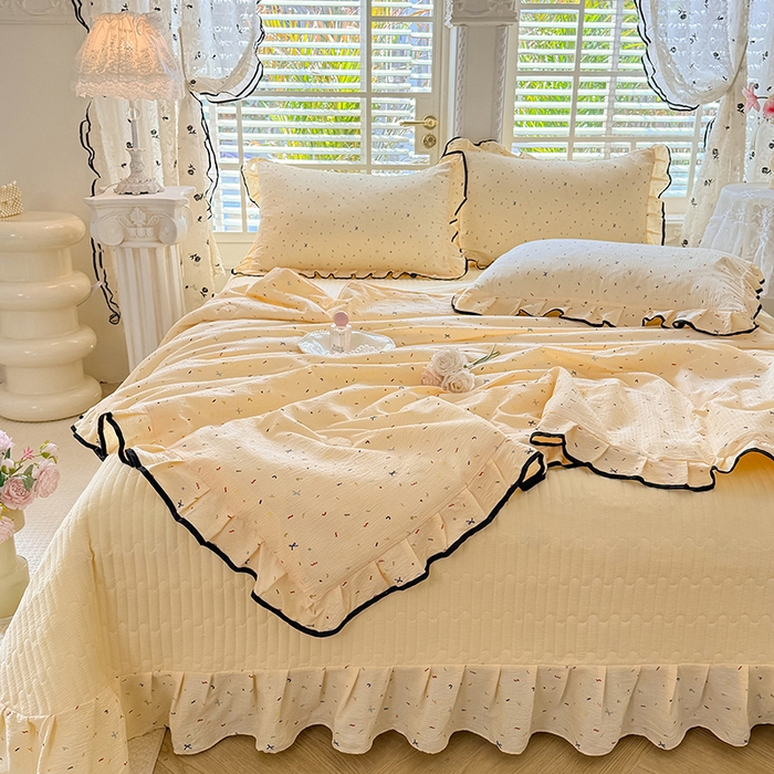 91家纺网 家纺一手货源 找家纺 韩约家纺 2026春夏新款皱皱纱床盖款夏被夏凉被空调被四件套 蜡笔画