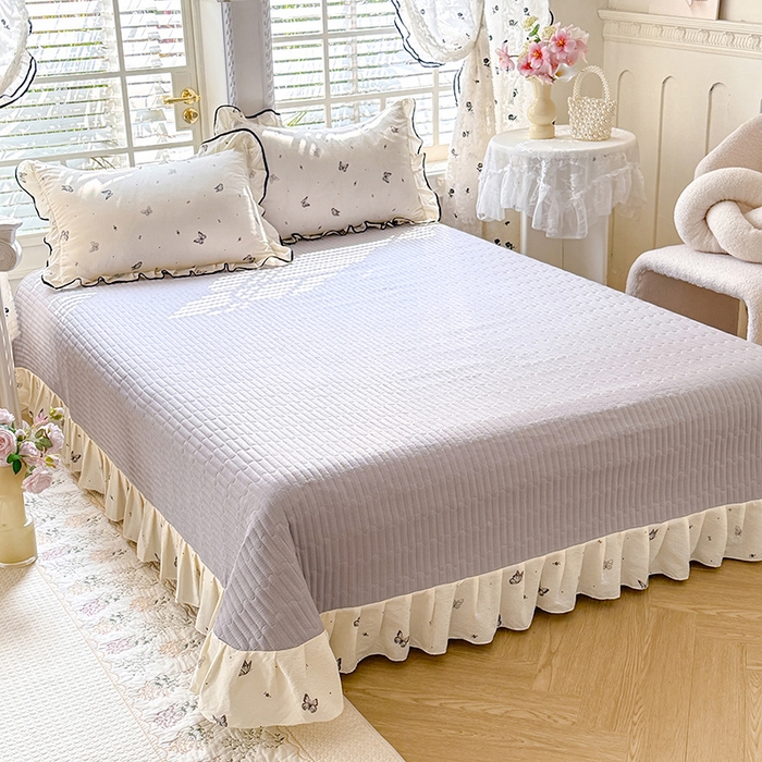 91家纺网 家纺一手货源 找家纺 韩约家纺 2026春夏新款皱皱纱床盖款夏被夏凉被空调被四件套 梦蝶