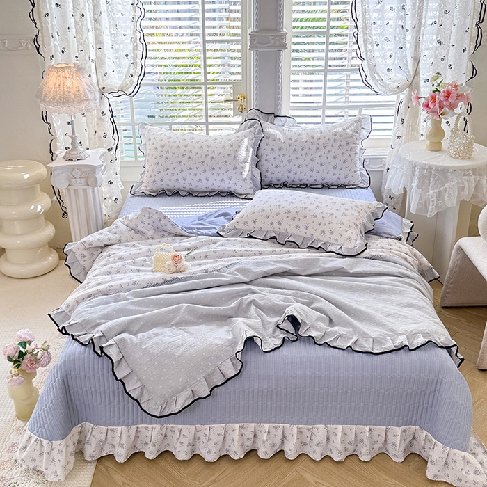 91家纺网 家纺一手货源 找家纺 韩约家纺 2026春夏新款皱皱纱床盖款夏被夏凉被空调被四件套 清清文絮