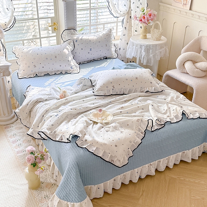 91家纺网 家纺一手货源 找家纺 韩约家纺 2026春夏新款皱皱纱床盖款夏被夏凉被空调被四件套 星辰