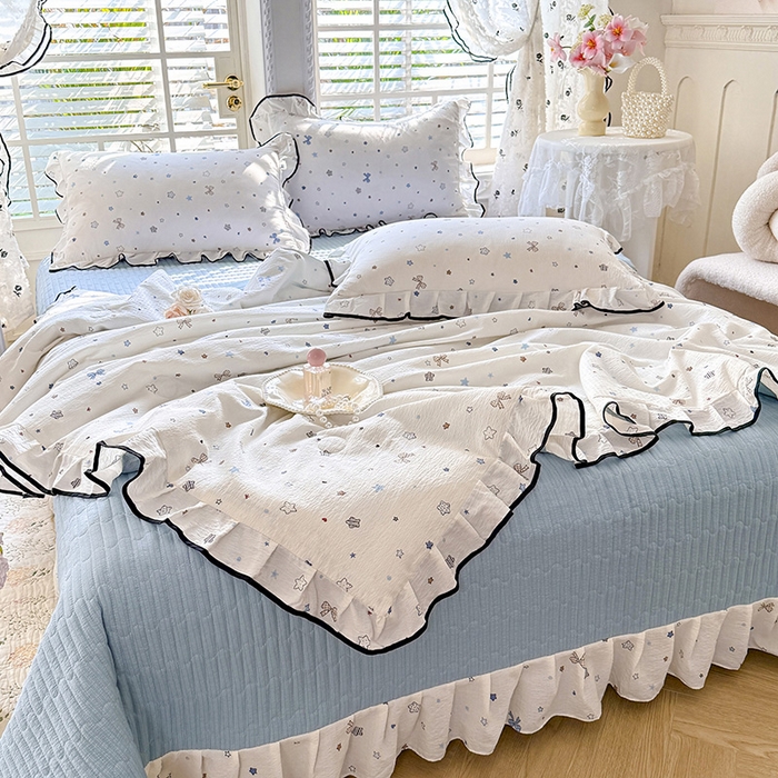 91家纺网 家纺一手货源 找家纺 韩约家纺 2026春夏新款皱皱纱床盖款夏被夏凉被空调被四件套 星辰