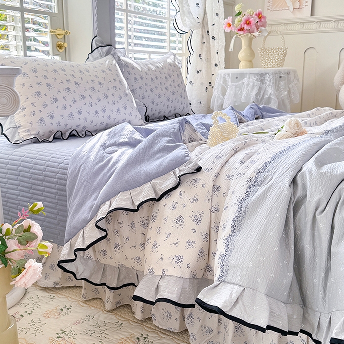 91家纺网 家纺一手货源 找家纺 韩约家纺 2026春夏新款皱皱纱床盖款夏被夏凉被空调被四件套 清清文絮
