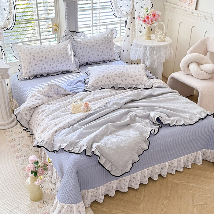 91家纺网 家纺一手货源 找家纺 韩约家纺 2026春夏新款皱皱纱床盖款夏被夏凉被空调被四件套 清清文絮