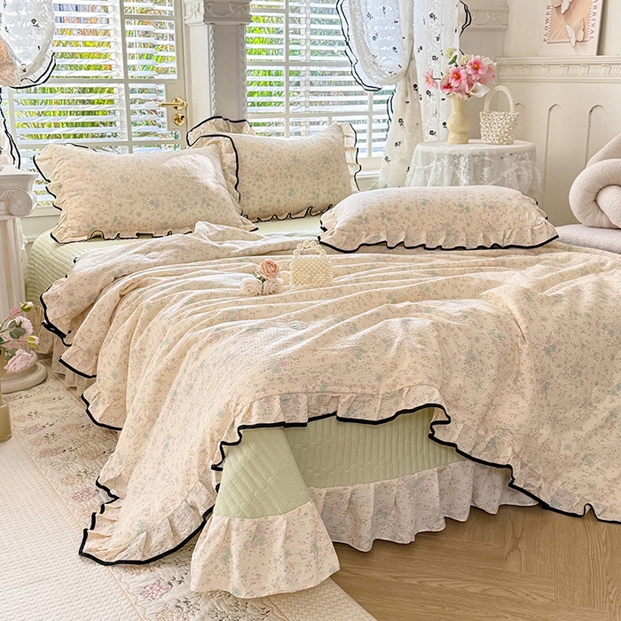 91家纺网 家纺一手货源 找家纺 韩约家纺 2026春夏新款皱皱纱床盖款夏被夏凉被空调被四件套 蔷薇花开