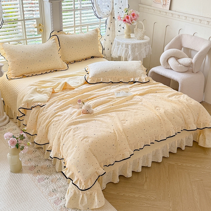 91家纺网 家纺一手货源 找家纺 韩约家纺 2026春夏新款皱皱纱床盖款夏被夏凉被空调被四件套 蜡笔画