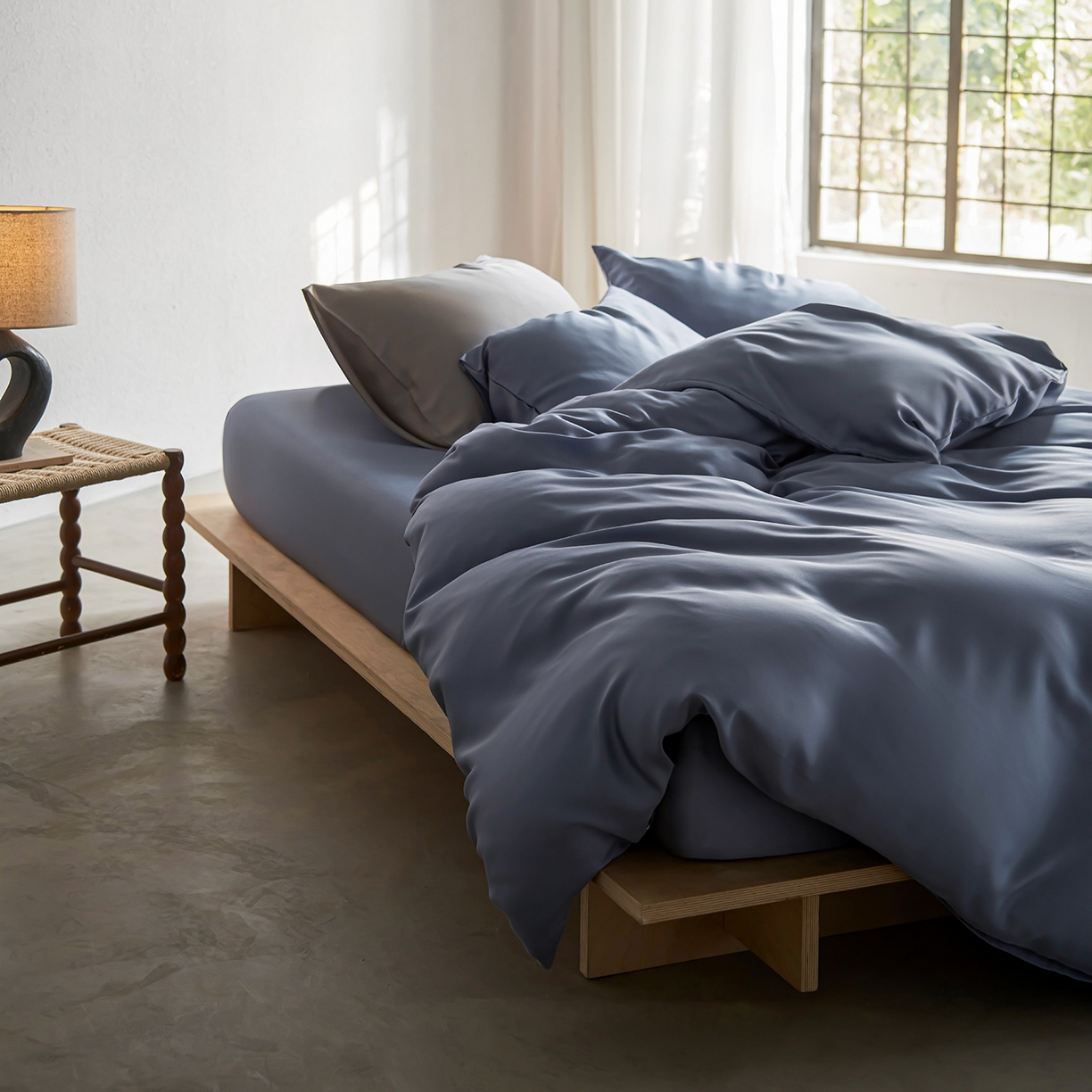 91家纺网 家纺一手货源 找家纺 轩和家居 2026新款60支奥地利兰精天丝四件套 劳伦蓝