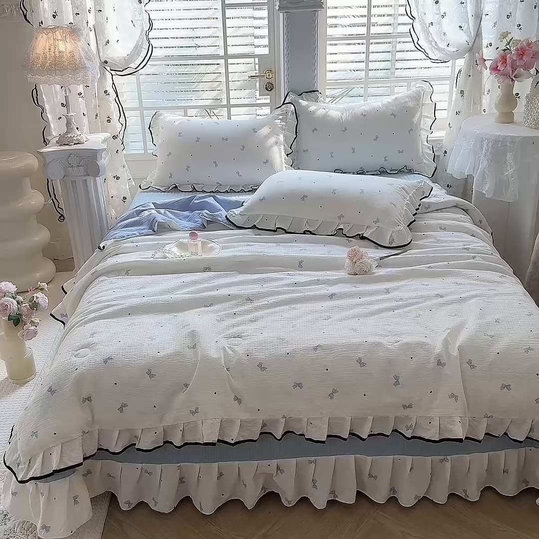 91家纺网 家纺一手货源 找家纺 韩约家纺 2026春夏新款皱皱纱床盖款夏被夏凉被空调被四件套 兰蝶香