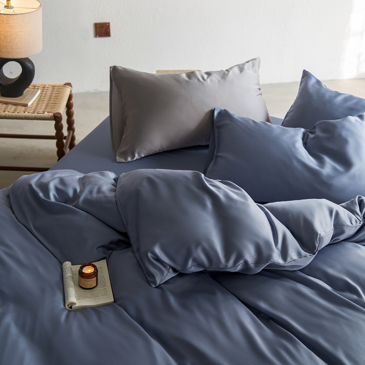 91家纺网 家纺一手货源 找家纺 轩和家居 2026新款60支奥地利兰精天丝四件套 劳伦蓝