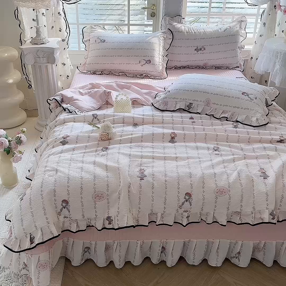 91家纺网 家纺一手货源 找家纺 （总）韩约家纺 2026春夏新款皱皱纱床盖款夏被夏凉被空调被四件套