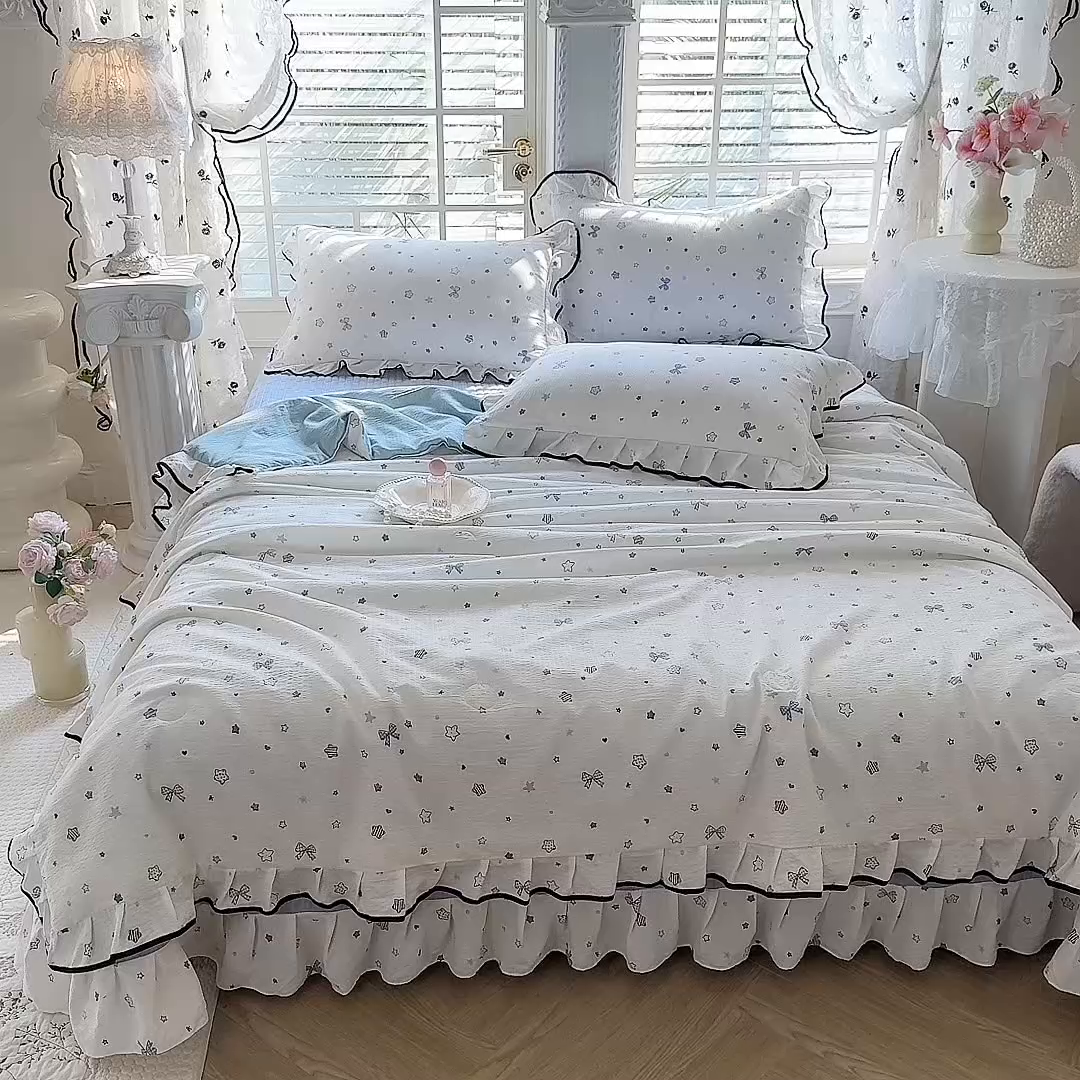 91家纺网 家纺一手货源 找家纺 韩约家纺 2026春夏新款皱皱纱床盖款夏被夏凉被空调被四件套 星辰