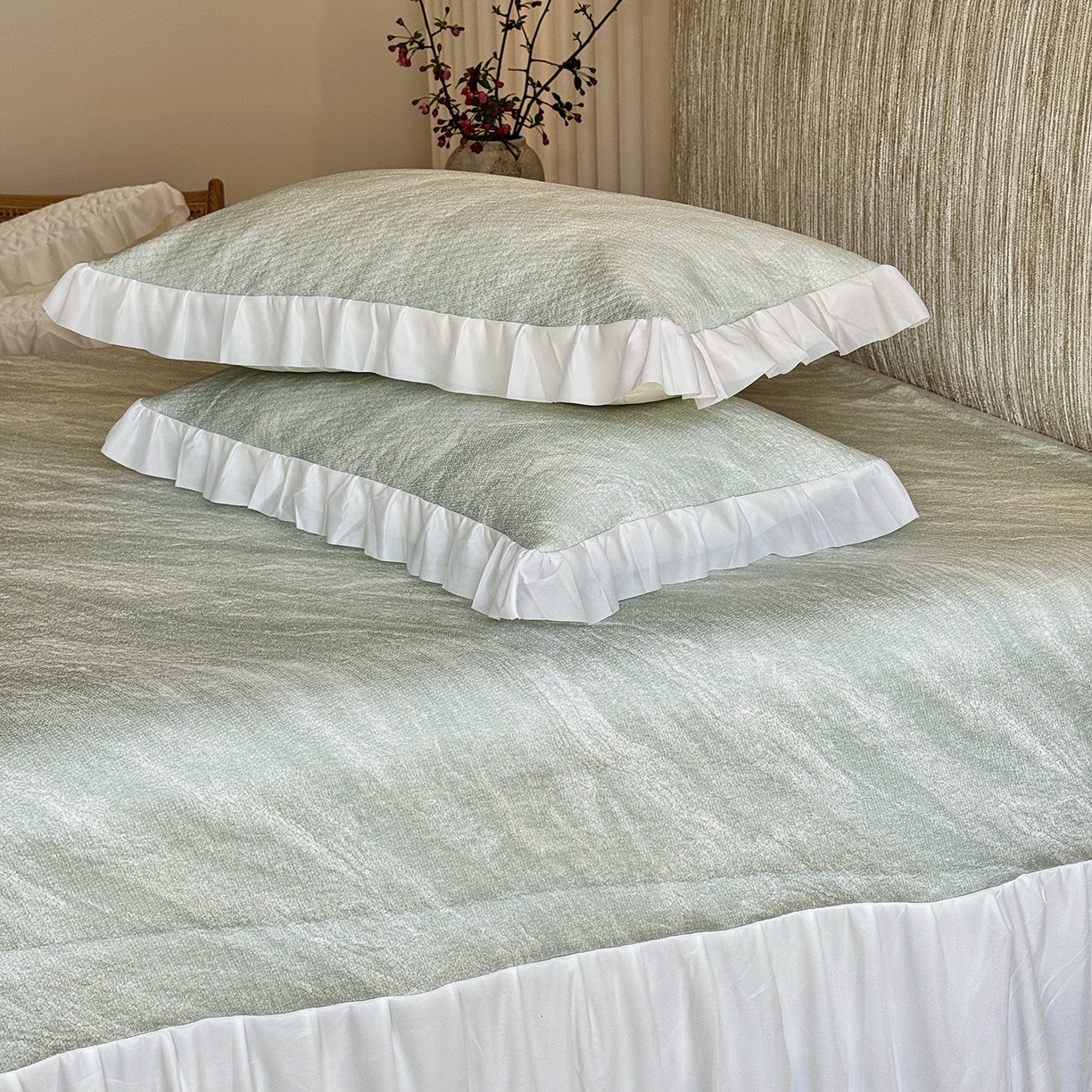 91家纺网 家纺一手货源 找家纺 傲蕾良品 2026新款韩国高分子冰丝软凉席【床裙款】 青纱云纹