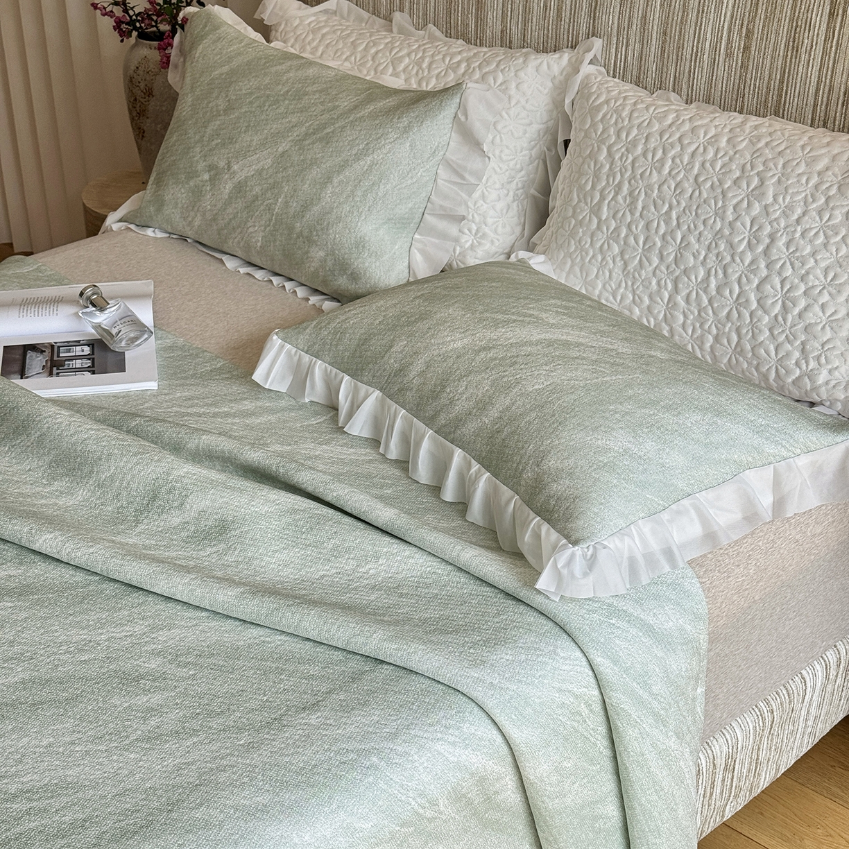 91家纺网 家纺一手货源 找家纺 傲蕾良品 2026新款韩国高分子冰丝软凉席【床裙款】 青纱云纹