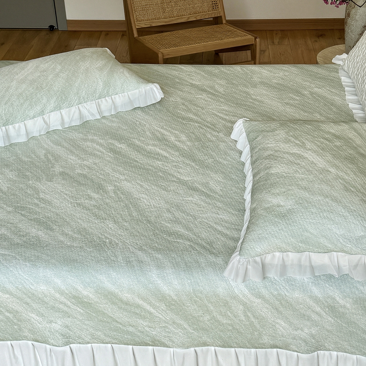 91家纺网 家纺一手货源 找家纺 傲蕾良品 2026新款韩国高分子冰丝软凉席【床裙款】 青纱云纹