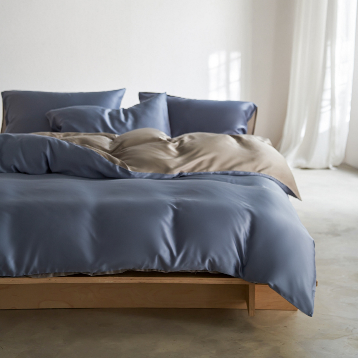 91家纺网 家纺一手货源 找家纺 轩和家居 2026新款60支奥地利兰精天丝四件套 劳伦蓝+伯爵灰