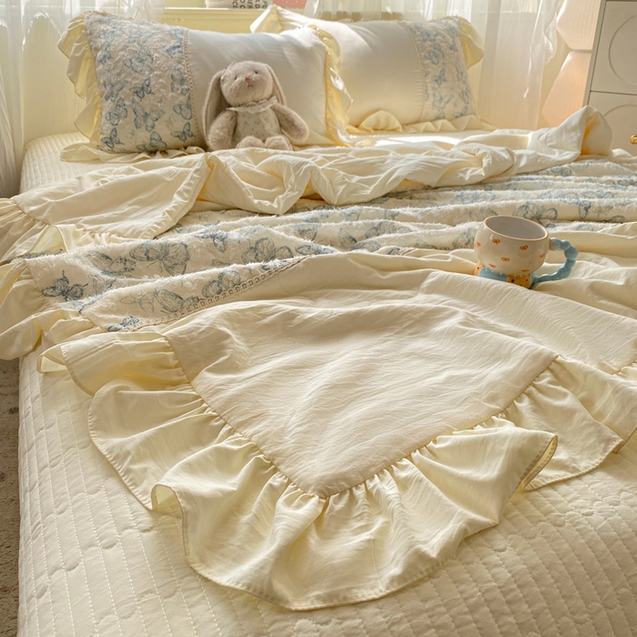 91家纺网 家纺一手货源 找家纺 蝶帕家纺 2026新款水洗棉剪花流苏夹棉床盖款夏被夏凉被空调被四件套-古韵蝶恋 古韵蝶恋-兰