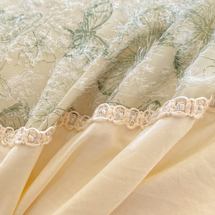 91家纺网 家纺一手货源 找家纺 蝶帕家纺 2026新款水洗棉剪花流苏夹棉床盖款夏被夏凉被空调被四件套-古韵蝶恋 古韵蝶恋-绿