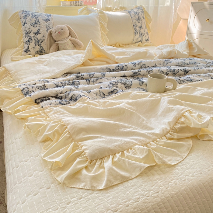 91家纺网 家纺一手货源 找家纺 蝶帕家纺 2026新款水洗棉剪花流苏夹棉床盖款夏被夏凉被空调被四件套-古韵蝶恋 古韵蝶恋-墨