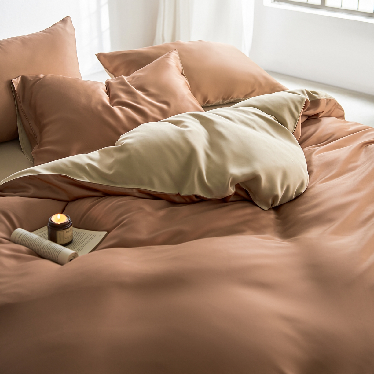 91家纺网 家纺一手货源 找家纺 轩和家居 2026新款60支奥地利兰精天丝四件套 拿铁咖+铂光金