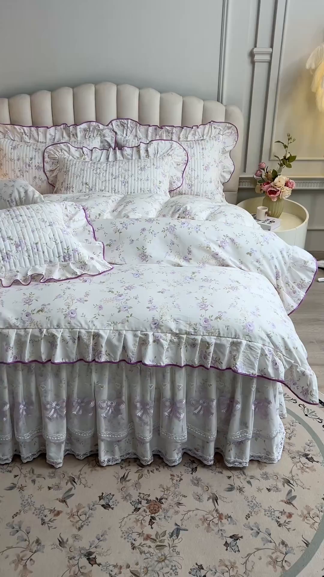 91家纺网 家纺一手货源 找家纺 （总）宜凡家纺 2026新款全棉印花公主风夹棉床裙四件套