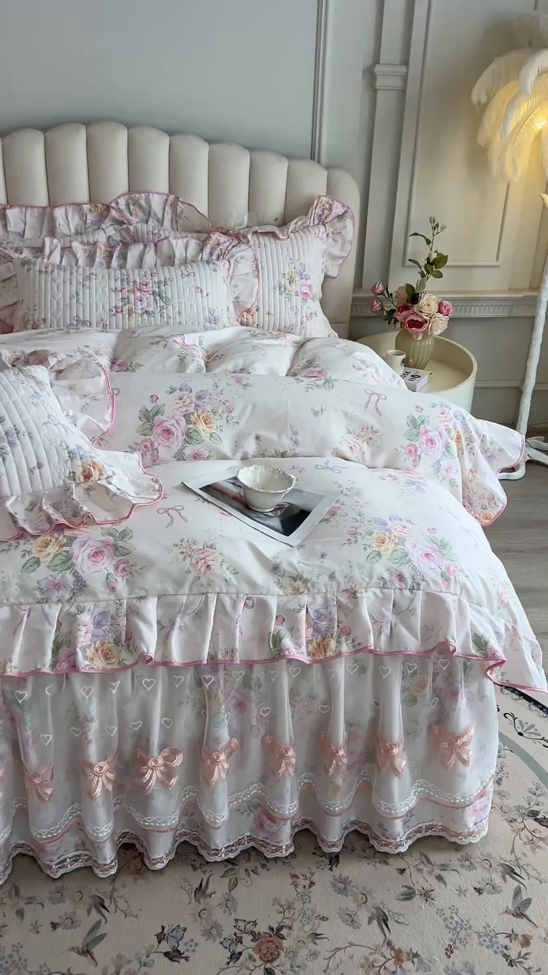 91家纺网 家纺一手货源 找家纺 宜凡家纺 2026新款全棉印花公主风夹棉床裙四件套 玉容昭婉