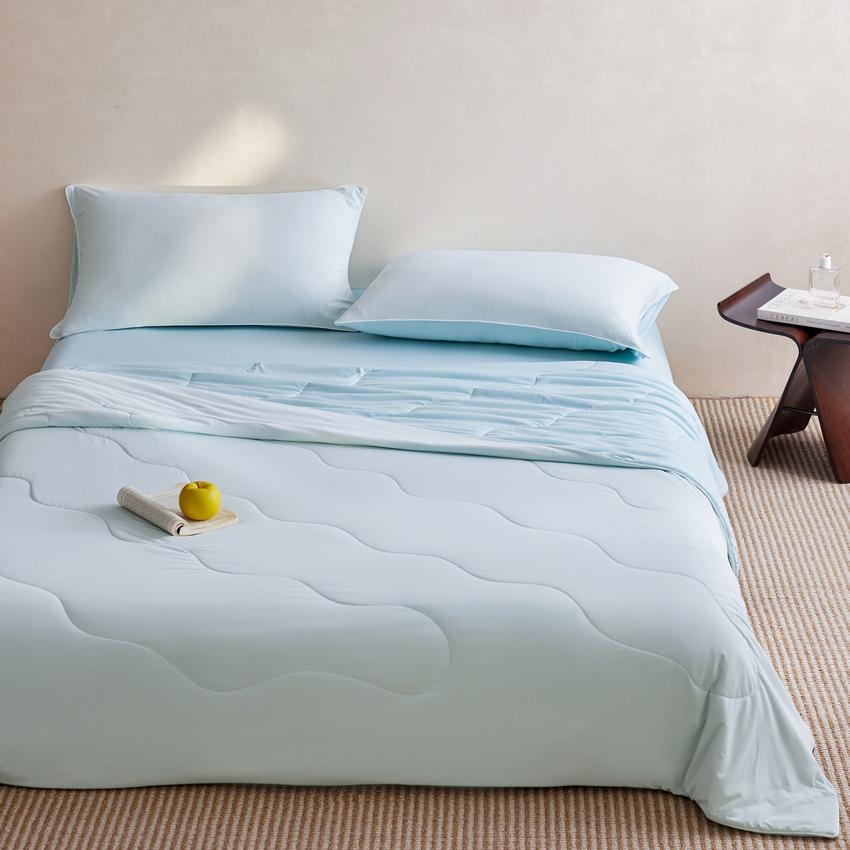 91家纺网 家纺一手货源 找家纺 丽笙被芯 2026新款冷暖深睡控温夏被夏凉被空调被 晨雾蓝